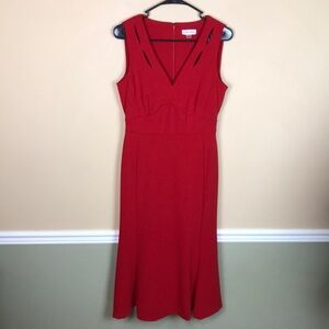 Calvin Klein Women’s Cocktail Evening Red Fit and Flare V-Neck Midi Dress